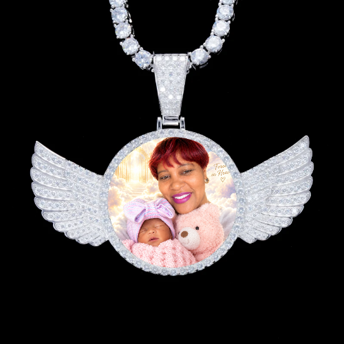 925S & VVS Moissanite 3D Wing Custom Picture Pendant