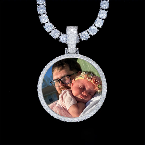 925S & VVS Moissanite 3D Circle Custom Picture Pendant