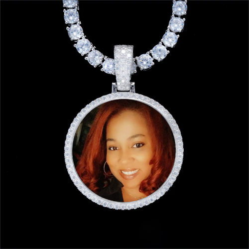 925S & VVS Moissanite 3D Circle Custom Picture Pendant
