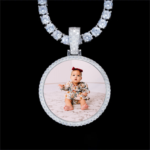 925S & VVS Moissanite 3D Circle Custom Picture Pendant