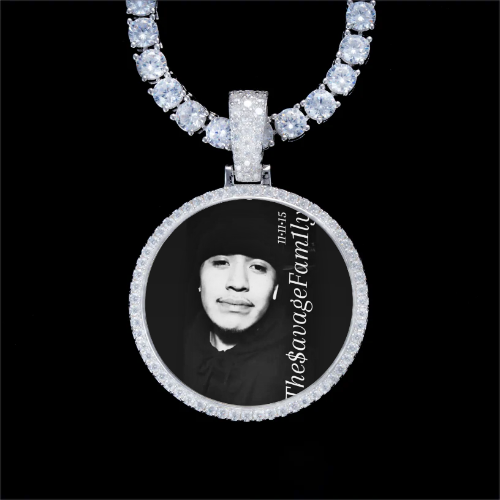 925S & VVS Moissanite 3D Circle Custom Picture Pendant
