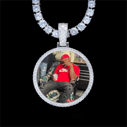 925S & VVS Moissanite 3D Circle Custom Picture Pendant