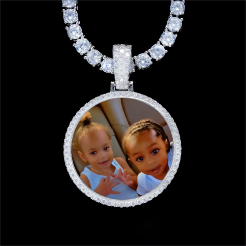 925S & VVS Moissanite 3D Circle Custom Picture Pendant