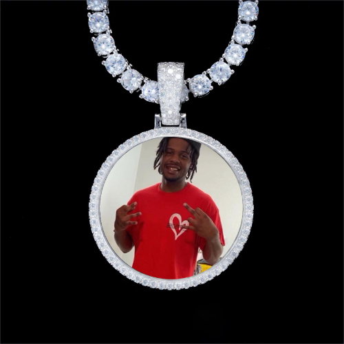 925S & VVS Moissanite 3D Circle Custom Picture Pendant