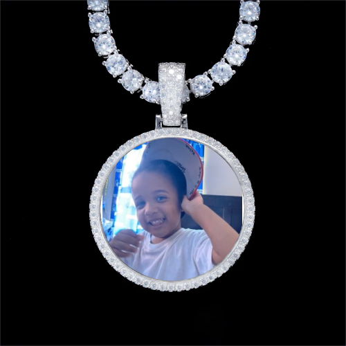 925S & VVS Moissanite 3D Circle Custom Picture Pendant