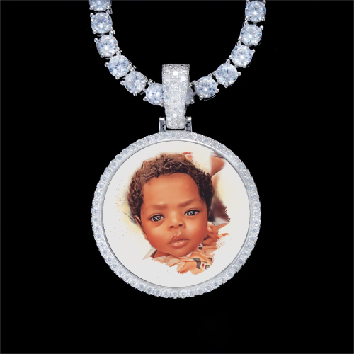 925S & VVS Moissanite 3D Circle Custom Picture Pendant
