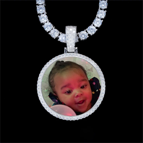 925S & VVS Moissanite 3D Circle Custom Picture Pendant