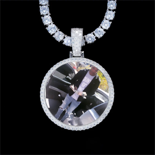925S & VVS Moissanite 3D Circle Custom Picture Pendant