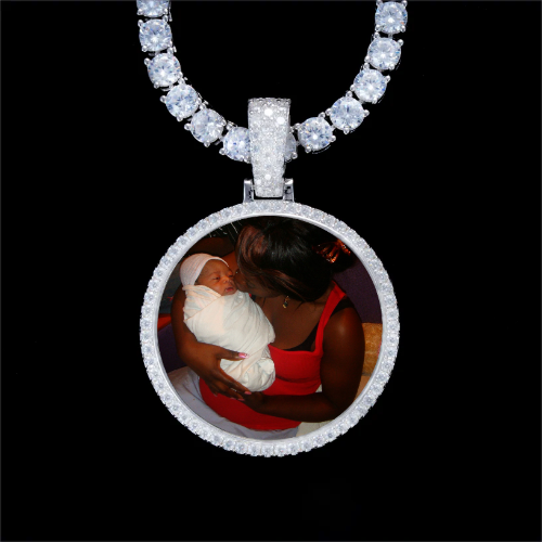 925S & VVS Moissanite 3D Circle Custom Picture Pendant
