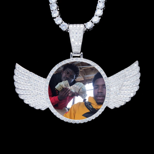 925S & VVS Moissanite 3D Wing Custom Picture Pendant