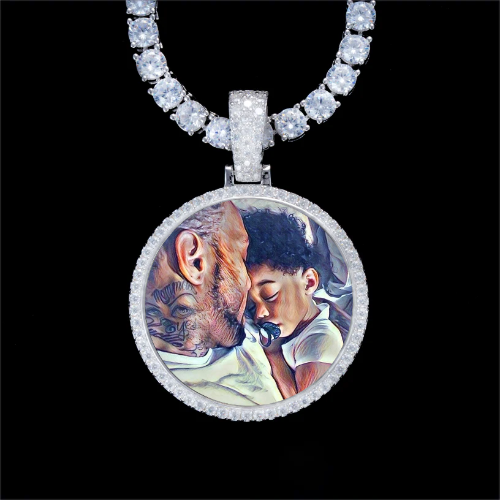 925S & VVS Moissanite 3D Circle Custom Picture Pendant