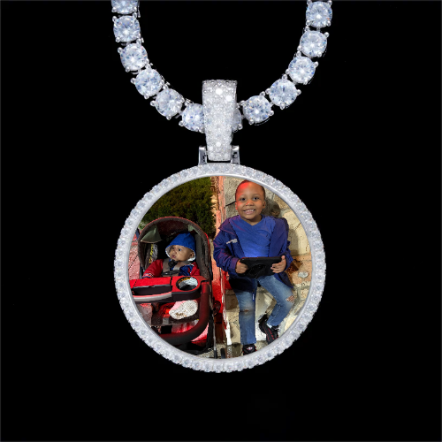 925S & VVS Moissanite 3D Circle Custom Picture Pendant