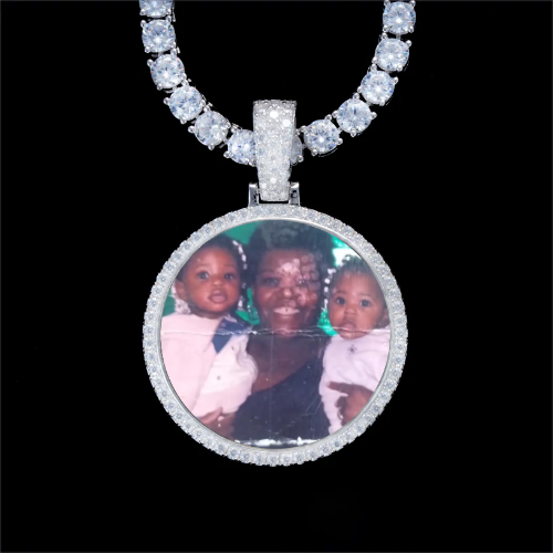 925S & VVS Moissanite 3D Circle Custom Picture Pendant