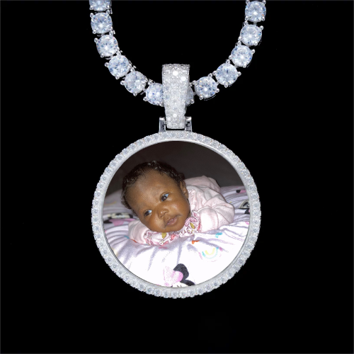 925S & VVS Moissanite 3D Circle Custom Picture Pendant