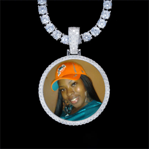 925S & VVS Moissanite 3D Circle Custom Picture Pendant