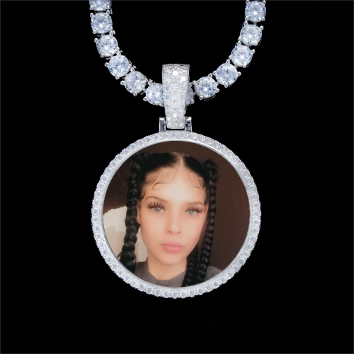 925S & VVS Moissanite 3D Circle Custom Picture Pendant