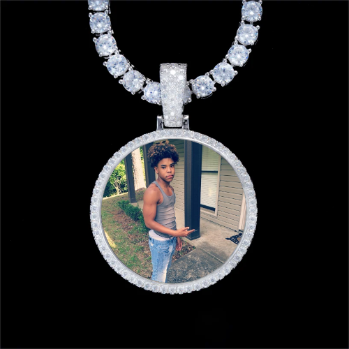 925S & VVS Moissanite 3D Circle Custom Picture Pendant