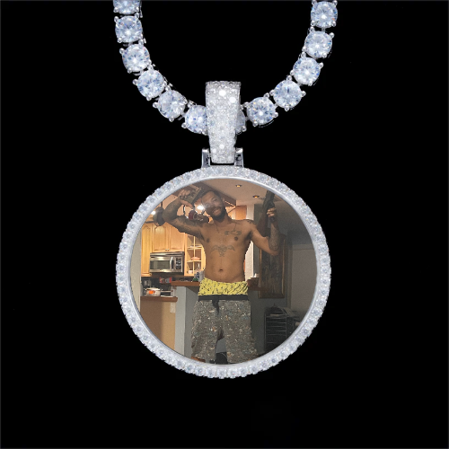 925S & VVS Moissanite 3D Circle Custom Picture Pendant