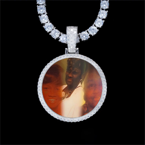 925S & VVS Moissanite 3D Circle Custom Picture Pendant