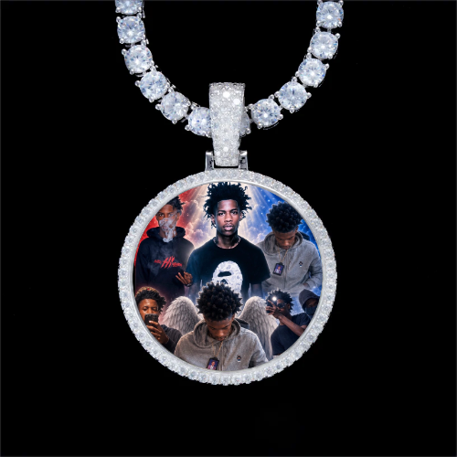 925S & VVS Moissanite 3D Circle Custom Picture Pendant