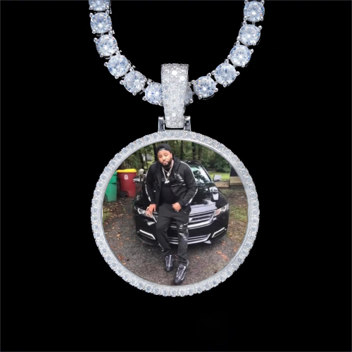 925S & VVS Moissanite 3D Circle Custom Picture Pendant