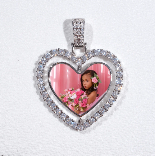 3D Spinning 2-Faced Heart Custom Picture Pendant