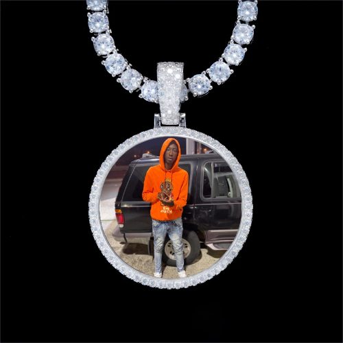 925S & VVS Moissanite 3D Circle Custom Picture Pendant