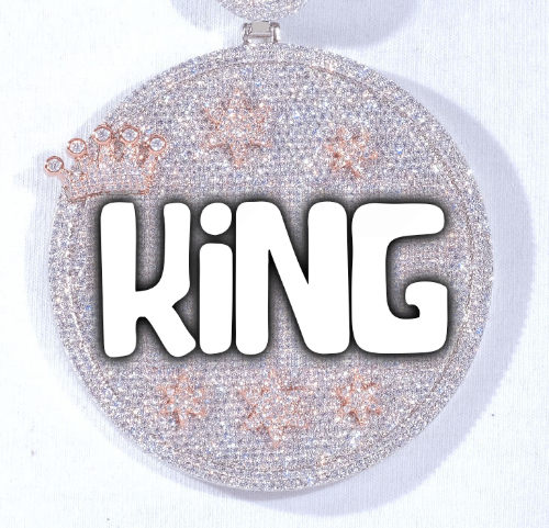 CUSTOM LETTER NECKLACE 3D BIG CROWN DISC