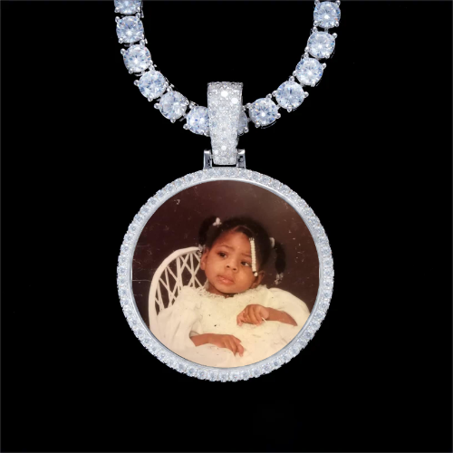 925S & VVS Moissanite 3D Circle Custom Picture Pendant