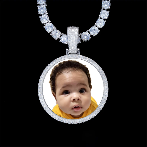 925S & VVS Moissanite 3D Circle Custom Picture Pendant