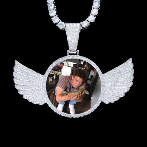925S & VVS Moissanite 3D Wing Custom Picture Pendant