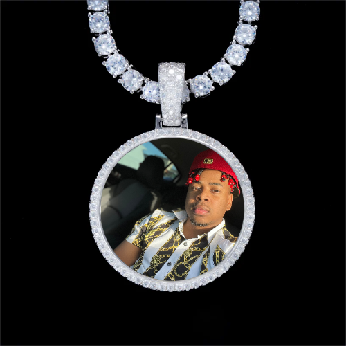 925S & VVS Moissanite 3D Circle Custom Picture Pendant
