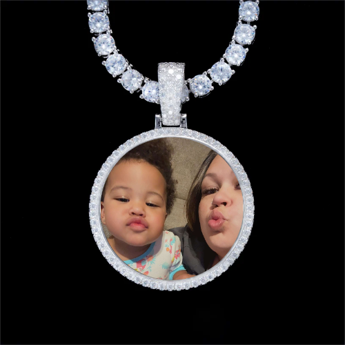 925S & VVS Moissanite 3D Circle Custom Picture Pendant