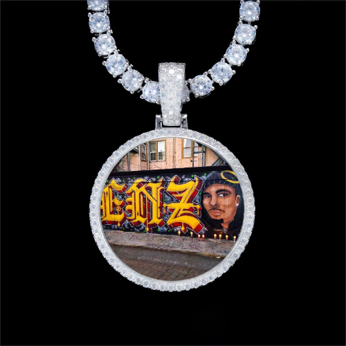 925S & VVS Moissanite 3D Circle Custom Picture Pendant