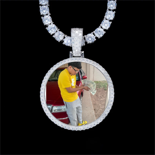 925S & VVS Moissanite 3D Circle Custom Picture Pendant