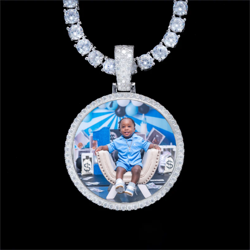 925S & VVS Moissanite 3D Circle Custom Picture Pendant