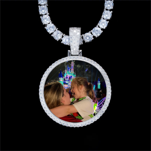 925S & VVS Moissanite 3D Circle Custom Picture Pendant