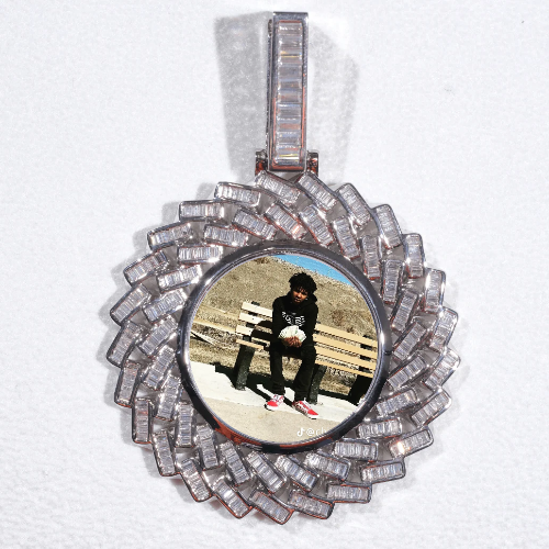 Large 3D Baguette Custom Picture Pendant
