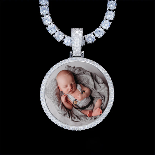 925S & VVS Moissanite 3D Circle Custom Picture Pendant