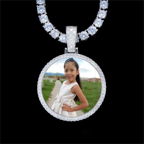 925S & VVS Moissanite 3D Circle Custom Picture Pendant