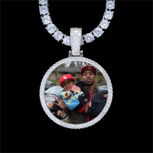 925S & VVS Moissanite 3D Circle Custom Picture Pendant