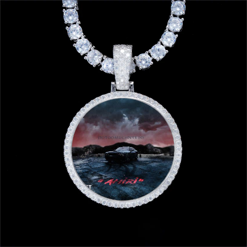 925S & VVS Moissanite 3D Circle Custom Picture Pendant