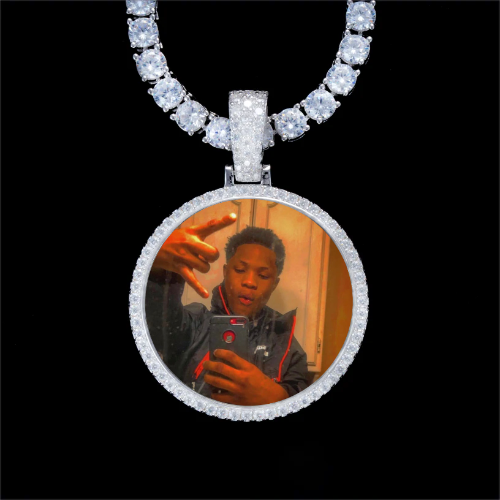 925S & VVS Moissanite 3D Circle Custom Picture Pendant