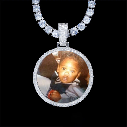 925S & VVS Moissanite 3D Circle Custom Picture Pendant