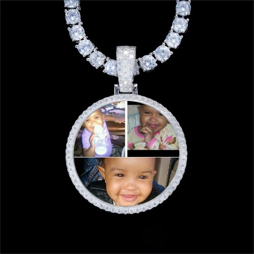 925S & VVS Moissanite 3D Circle Custom Picture Pendant