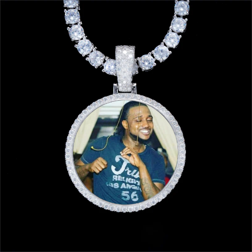 925S & VVS Moissanite 3D Circle Custom Picture Pendant