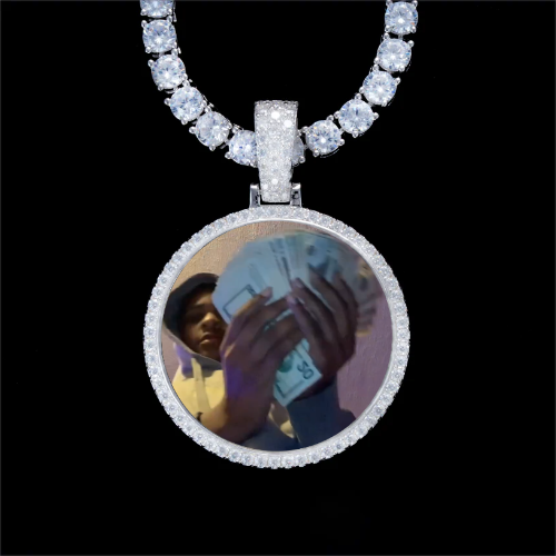 925S & VVS Moissanite 3D Circle Custom Picture Pendant