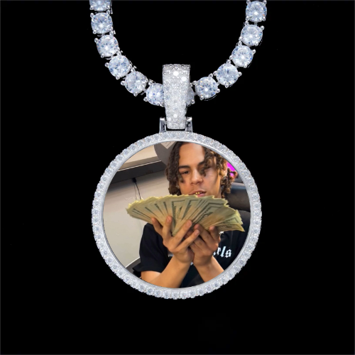 925S & VVS Moissanite 3D Circle Custom Picture Pendant