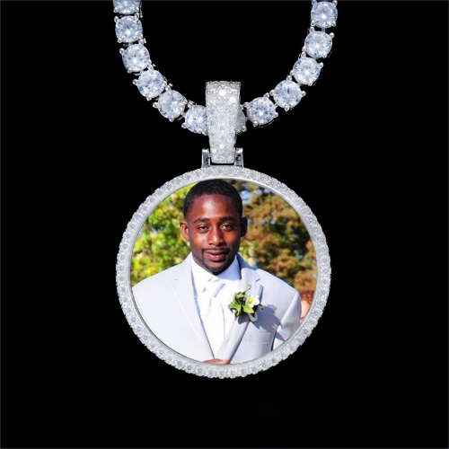 925S & VVS Moissanite 3D Circle Custom Picture Pendant