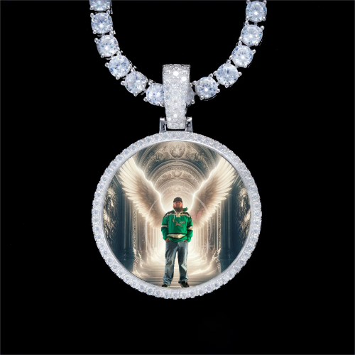 925S & VVS Moissanite 3D Circle Custom Picture Pendant